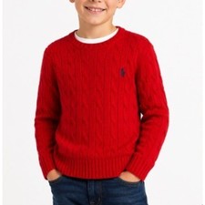 Vtg Polo Ralph Lauren Cable Knit Sweater Boys Size 6 Red 100 Cotton Pony Preppy