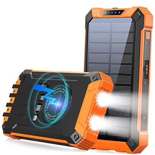 36000mAh Wireless Power Bank with 4 Built-in Cables 6 Outputs 15W Fast Charging Orange
