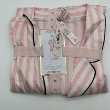 Victoria  s Secret Satin Short Set Pajama Pj  s Pink Iconic Stripe Size XL