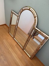 3-teiliger Spiegel Hollywood Regency Design Messing bogenförmiger Rahmen