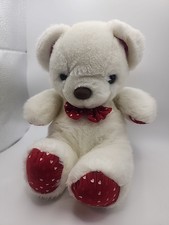 Russ Berrie Cherry Bear Hearts Red White Plush Vintage 9" VHTF