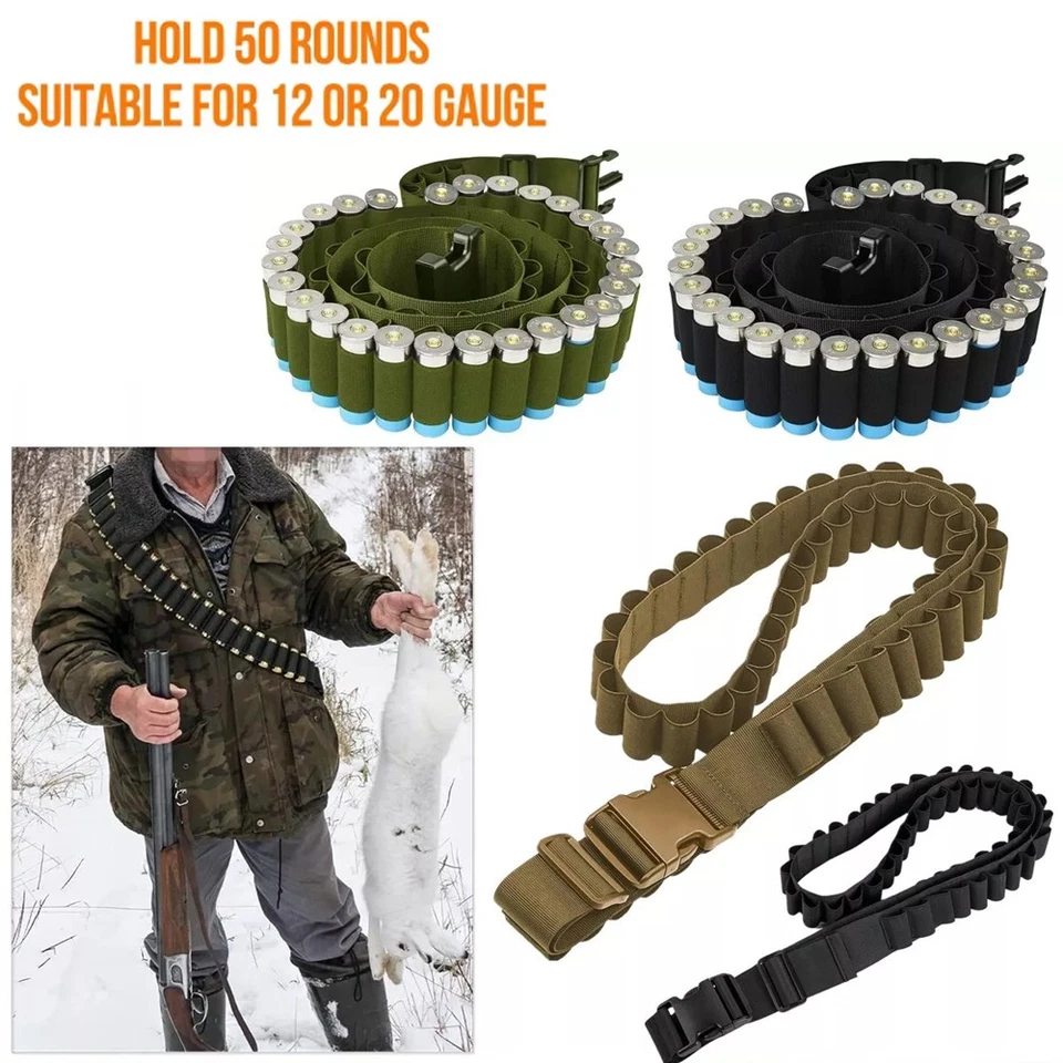New Tactical 50 Rounds Shotgun 12/20GA Shell Bandolier Ammo Belts Holder Hunting - Image 2 of 4