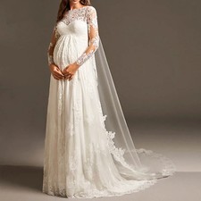 Elegant Empire Pregnant Wedding Dress Long Sleeve Maternity Lace Bridal Gowns