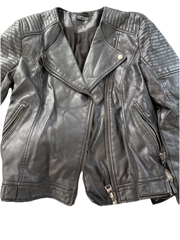 Chaqueta de motociclista Topshop para mujer talla 8 negra de cuero vegano nueva con etiquetas Foto 2 de 4