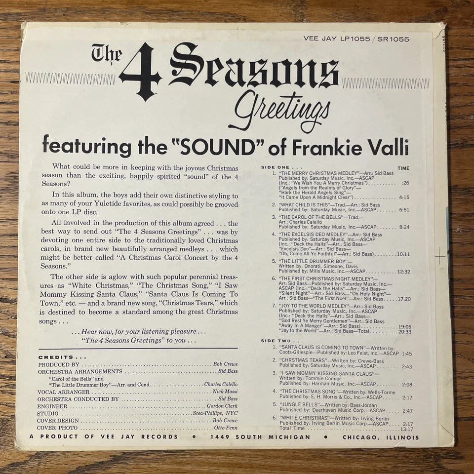RARE The 4 Seasons Greetings / Christmas LP Vee Jay Stereo 1st Press EX!!!! - Image 4 of 4