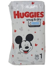 Huggies Snug  Dry Size 1 Diapers 37 Total Mickey Mouse Print Open Doll Play D8