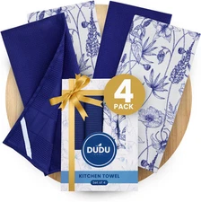 DUDU Home Navy Blue Kitchen Towels with 16" x 24" (Set of 4), 