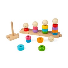 Bigjigs Toys Rainbow Family, 25 giocattoli montessori impilabili in legno, attiv