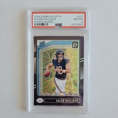 2024 Donruss Optic - Caleb Williams Purple Scope Prizm #201 (RC) PSA 8