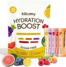 Sugar Free Electrolyte Powder Packets, 5 Vitamins & 7 Electrolytes for Fast Hydr