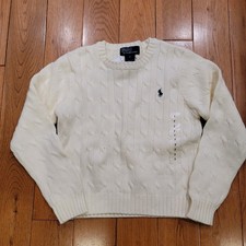 NWT Polo Ralph Lauren Boy Girl Cable Knit Sweater Prep Crew Neck Cotton Cream 7