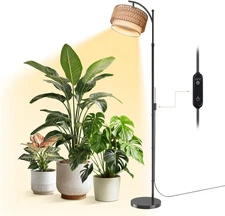 65-72.8 Inches Adjustable Floor Grow Light for Indoor Plants, Boho Rattan & Fabr
