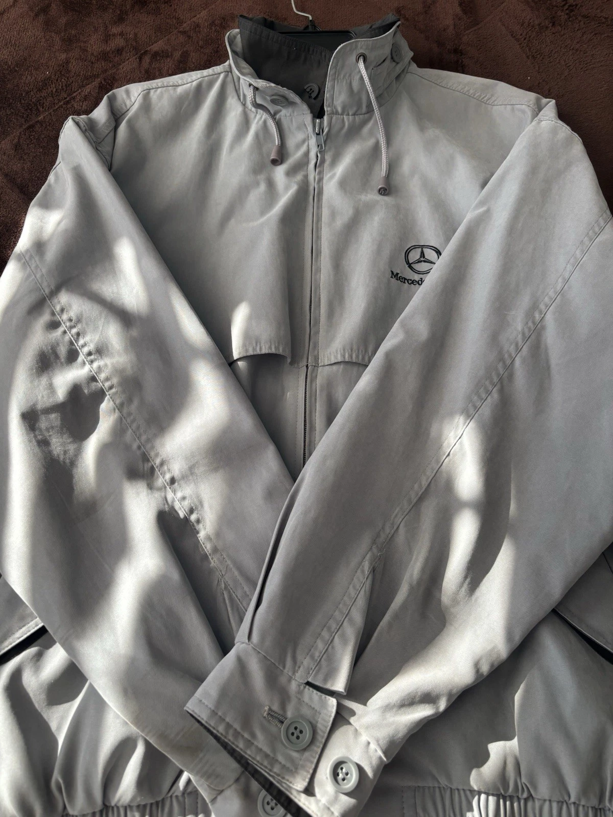 Mercedes-Benz Men's Gray Full Zip Stand Collar Windbreaker Jacket L Pockets image 2