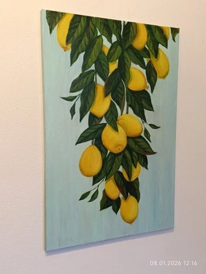 Branche de citron Tableau moderne peint acrylique sur toile fait à la main... - Photo 1/4
