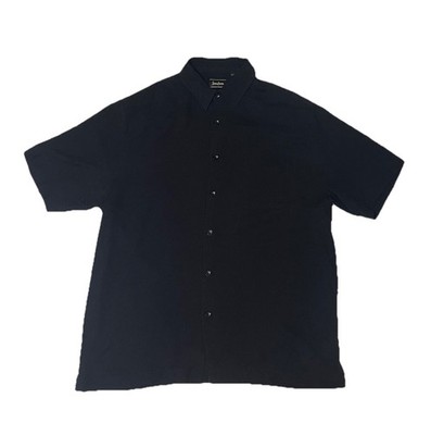 Mens Large Nieman Marcus 100% Silk Button Up Casual Shirt Black Textured