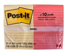Post-it Notes, 4 x 6 Inches, 1000 Sheets, Assorted Colors, 10 Pads. New