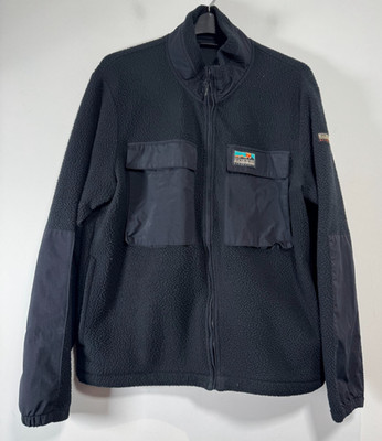 Napapijri Step Fleece Jacket Mens XL Black Flap Pockets Winter Shearling Zip Up