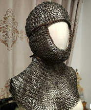 Chain mail Coif Flat Ring round riveted with washer Coif hood with mask