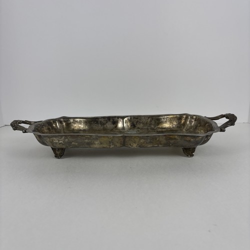 Leonard Silver Plated Serving Tray Etched Footed Handled 14”x5.5” Rectangular - Picture 5 of 9