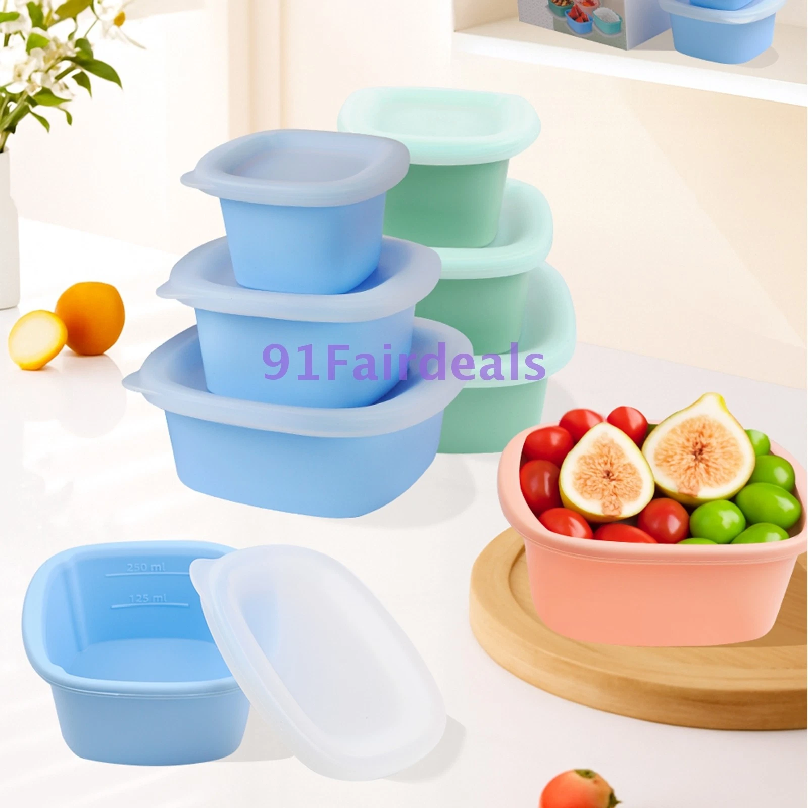 6Pcs/Set Nesting Silicone Food Storage Containers, Reusable Nesting Lunch Bento