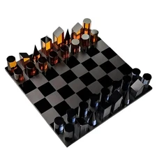 Italfama Plexiglass Chess Set + Black Dark Orange Chess Pieces