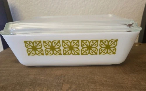 Vintage Pyrex Verde Square Flower 503 Fridge Dish Casserole With Lid