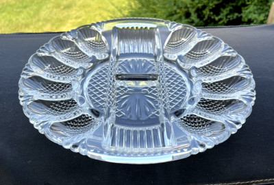 L E Smith Glass Deviled Eggs Relish Tray Divided Glass Serving Plate, 12 Egg