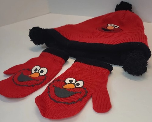 Elmo Loves You Youth Red Winter Hat and Gloves Sesame Street Workshop 2007 - Picture 2 of 14
