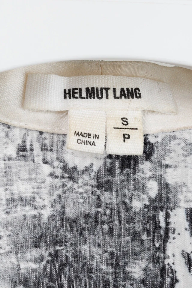 Helmut Lang White & Black Abstract Crepe Cropped Dolman-Sleeve Blouse, Size S - Image 4 of 4