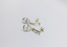 Elegant 14K Yellow Gold CZ Drop Stud Earrings - 2.8g