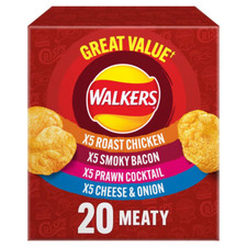 Walkers Meaty Variety Crisps Multipack 20 X 25G Snacks British Flavour Selection