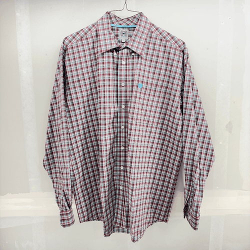 Cinch Performance Shirt Men's Large Red Green Plaid Western Monogram