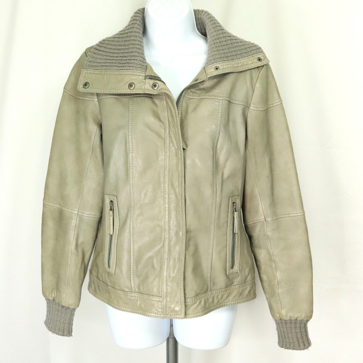 ジャケット・アウター Eddie Bauer Lamb Leather Jacket Size:XS Eddie Bauer Women's Size S Beige Genuine Lamb Leather Full Zip