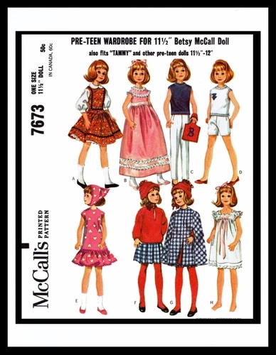 McCall's 7673 Fabric Sewing Pattern Tammy Barbie DOLL Wardrobe Mattel Betsy 11.5