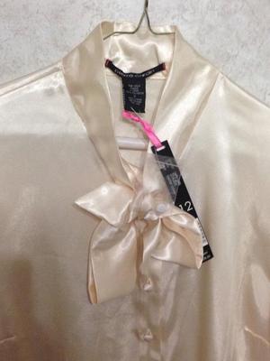 NEW NWT PIERRE CARDIN SHINY SILKY SATIN BOW DRESS BLOUSE add pics in item desc.