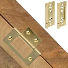 FLUSH HINGE PAIR Brass 40mm Plated Steel Small Cabinet Cupboard Door FITS FLAT