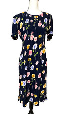 VTG Jessica Howard Petites Dress 10P Navy Floral Cottagecore Modest Secretary
