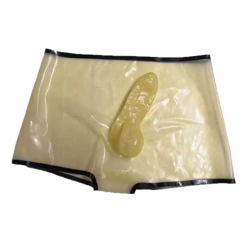 Sexy Pantalones Cortos de Goma Látex Transparente para Hombre Calzoncillos Ropa Interior con Funda para el Pene Foto 3 de 4