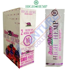 High H. 50 Organic Wrap Rolling Paper Vegan BARE BERRY Full Box 25 Pouch of 2CT