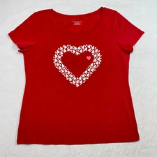 Charter Club Womens Top sz PM Red Short Sleeve Round Neck Embroidered Beaded 