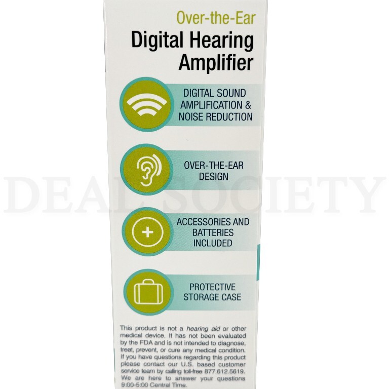NuvoMed Rechargeable Over the Ear Hearing Amplifier w/ Storage Case & Accessory