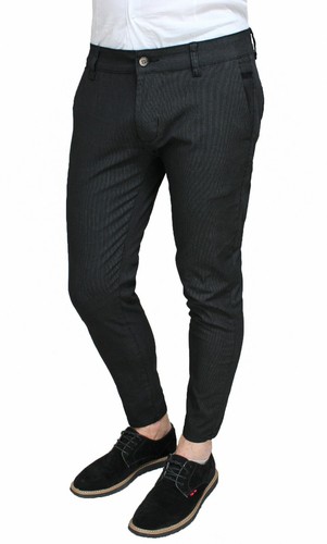 PANTALONE UOMO CAPRI NERO A RIGHE ELEGANTE PRIMAVERA ESTATE CORTO SLIM FIT  | eBay
