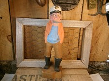 Vintage Painted Carved Wood Fisherman Captain Sailor Figurine