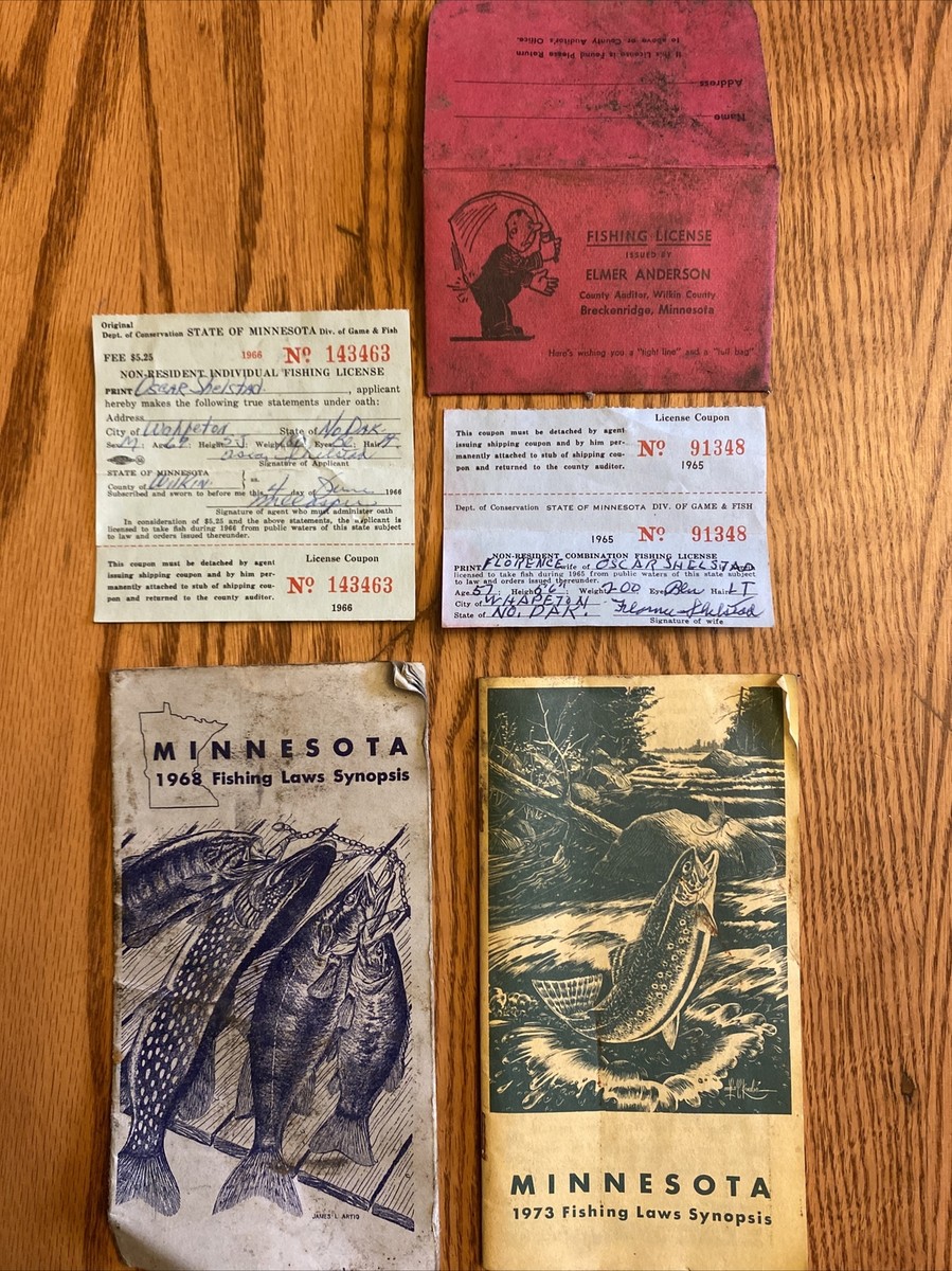Minnesota Fishing License 1972 w/ Original Envelope St James