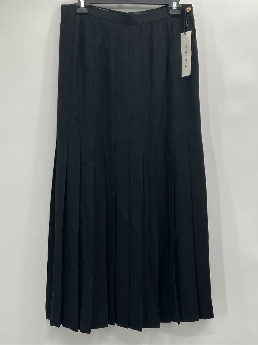 100% Auth. Chanel Black Rayon Blend Pleated Side Zip Long Skirt