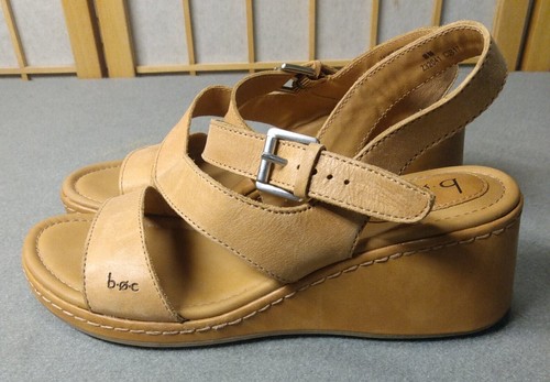 B.O.C Born Wedge Tan Leather Sandals Shoes Women’s Size 8 Worn Only Once! - Picture 4 of 12