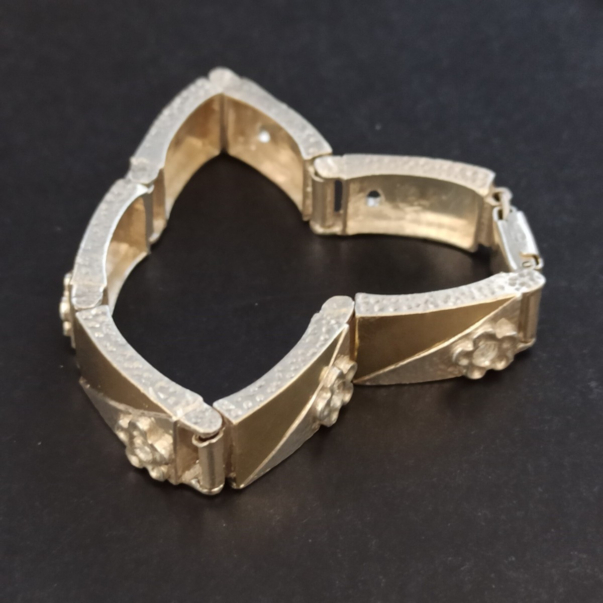 Silver Rolled 14K Gold Bracelet VTG Modernist Geometric Links 90s