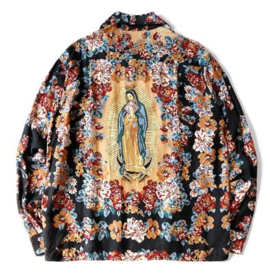 KAPITAL Silk rayon virgin Mary open collar shirt black new | eBay