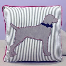 Striped Zipped Pillow Cute Stitched Canvas Dog Print Vintage Style Home Decor  