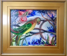 Ronald Reed original art painting on canvas  "Colorful Parrot" 16 1/2"x19"